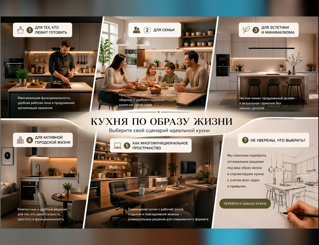 Кухня по образу жизни — подобрать кухню под свой сценарий