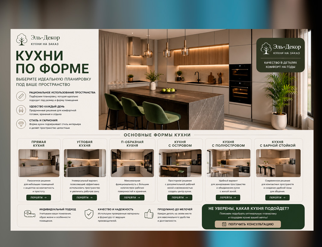 Кухни по форме — варианты планировки