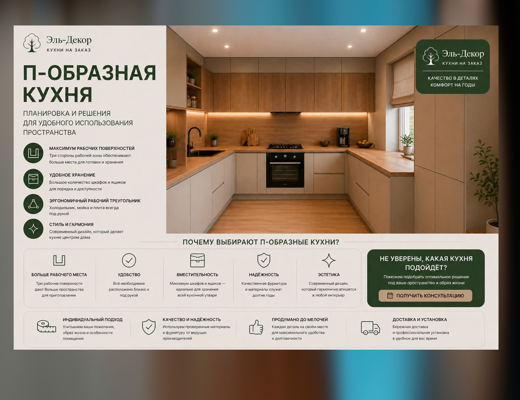 П-образная кухня на заказ от Эль-Декор
